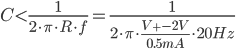 C<\frac{1}{2 \cdot \pi \cdot R \cdot f}=\frac{1}{2 \cdot \pi \cdot {\frac{V_{+}-2V}{0.5mA}} \cdot 20Hz}