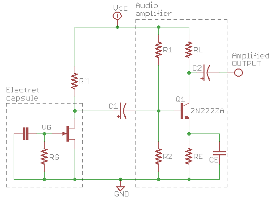 Simple electret microphone circuit